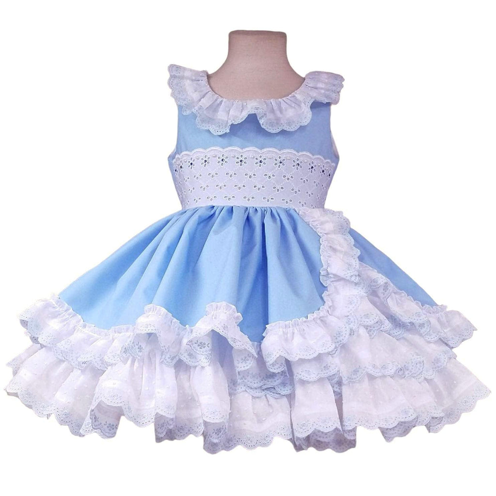 Exclusive Made to Order Girls Bluebell Baby Blue & White Puffball Dress - Mariposa Children's Boutique