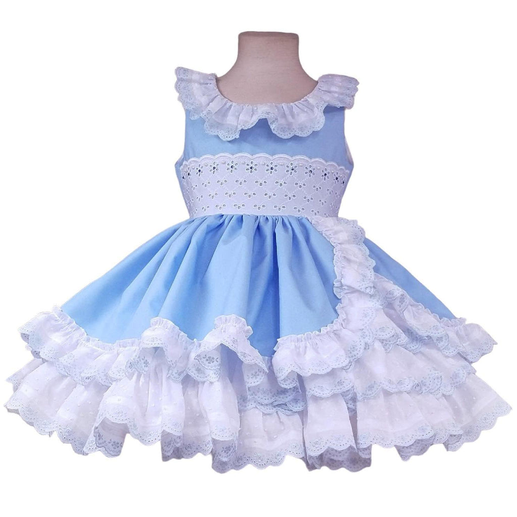 Exclusive Made to Order Girls Bluebell Baby Blue & White Puffball Dress - Mariposa Children's Boutique
