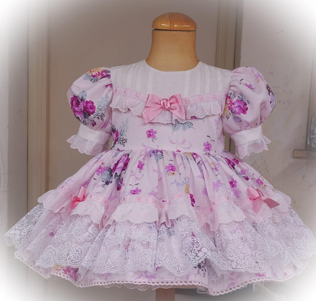 Exclusive Made to Order - Girls Pink Blossom Floral Puffball Dress - Mariposa Children's Boutique