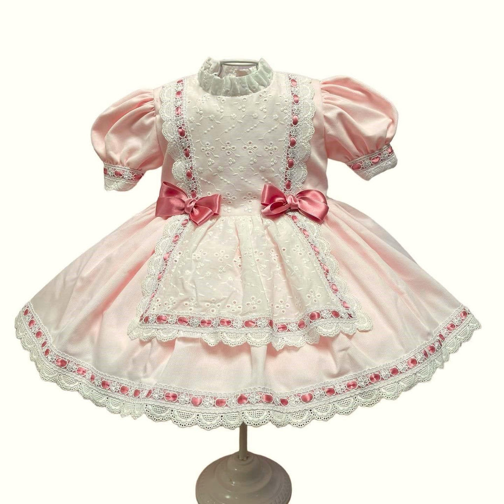 Exclusive Made to Order Girls Rosita Pink & White Dress & Bloomers - Mariposa Children's Boutique