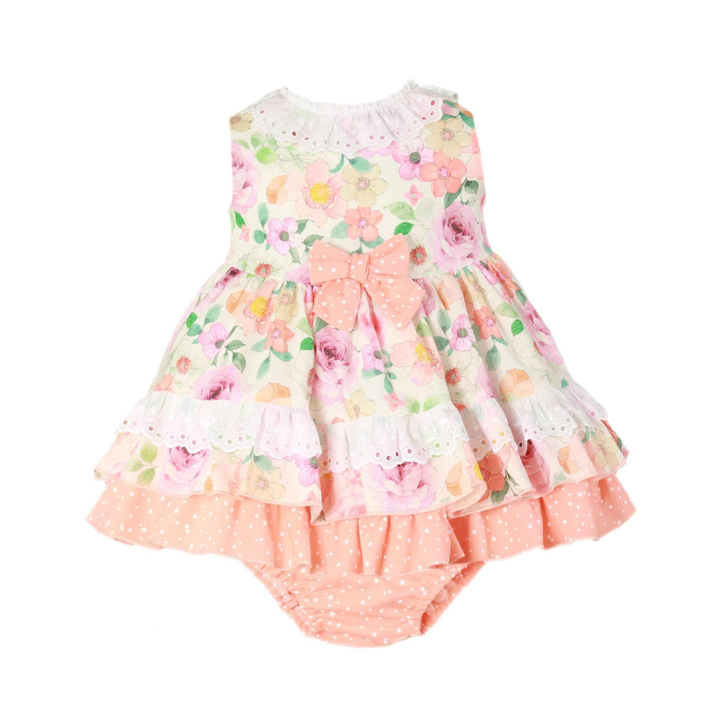 Miranda SS22 - Orange Floral Print Baby Girls Dress & Knickers 149VB - Mariposa Children's Boutique