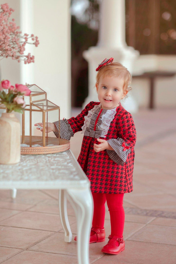 Miranda AW22 PRE-ORDER - Baby Girls Red & Navy Print Dress & Knickers - Mariposa Children's Boutique