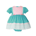 Miranda SS22 - Baby Girls Turquoise White & Pink Dress & Knickers 153VB - Mariposa Children's Boutique