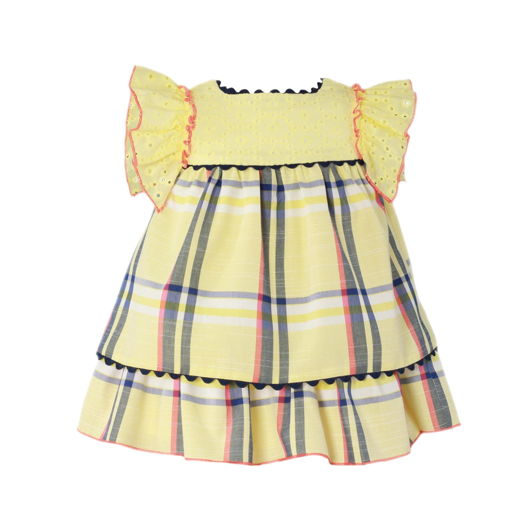 Miranda SS22 - Yellow & Navy Check Baby Dress 141V - Mariposa Children's Boutique