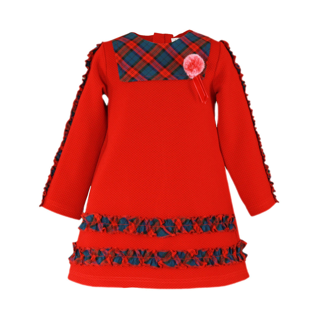 Miranda AW22 PRE-ORDER - Girls Red & Navy Tartan Design Dress - Mariposa Children's Boutique
