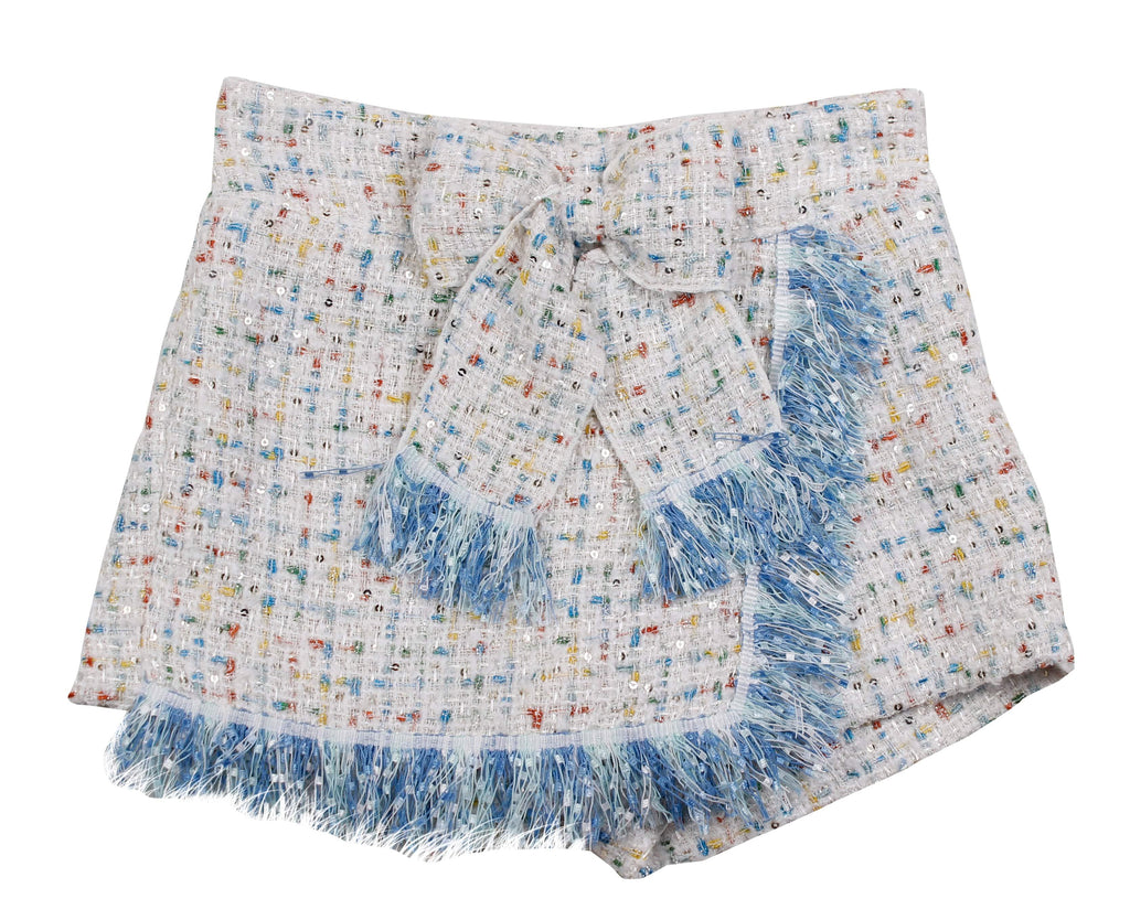 Naxos SS23 - Girls Blue Tweed Style Shorts & Blouse Set - Mariposa Children's Boutique