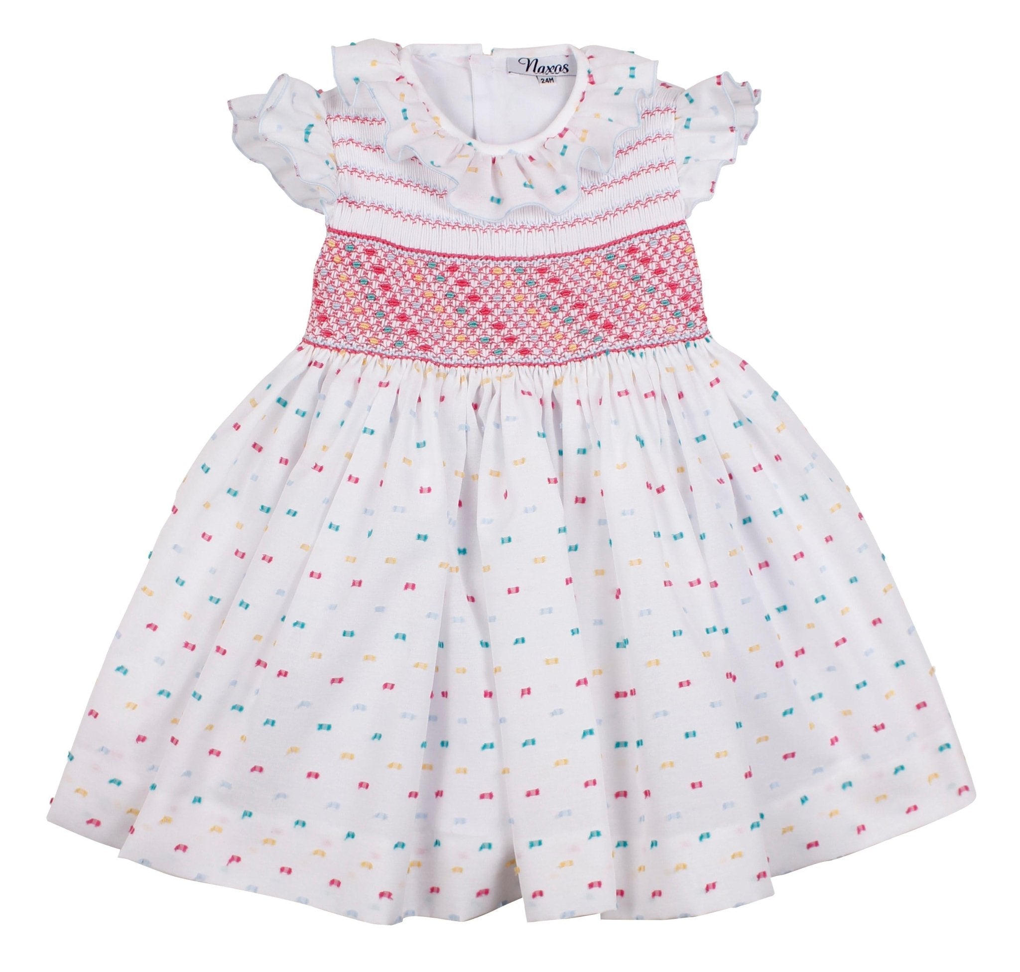 Naxos girls white and multi-coloured plumeti smocked summer dress
