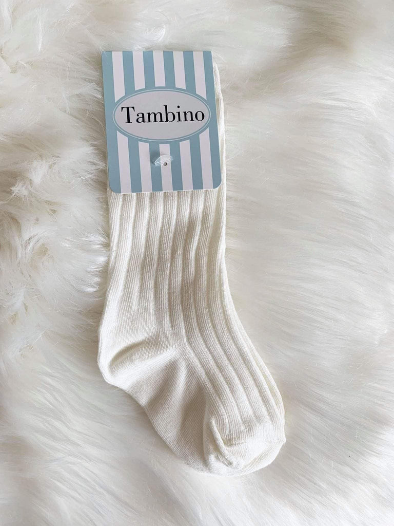 Tambino Socks - Boys Cream Ribbed Knee High Socks - Mariposa Children's Boutique
