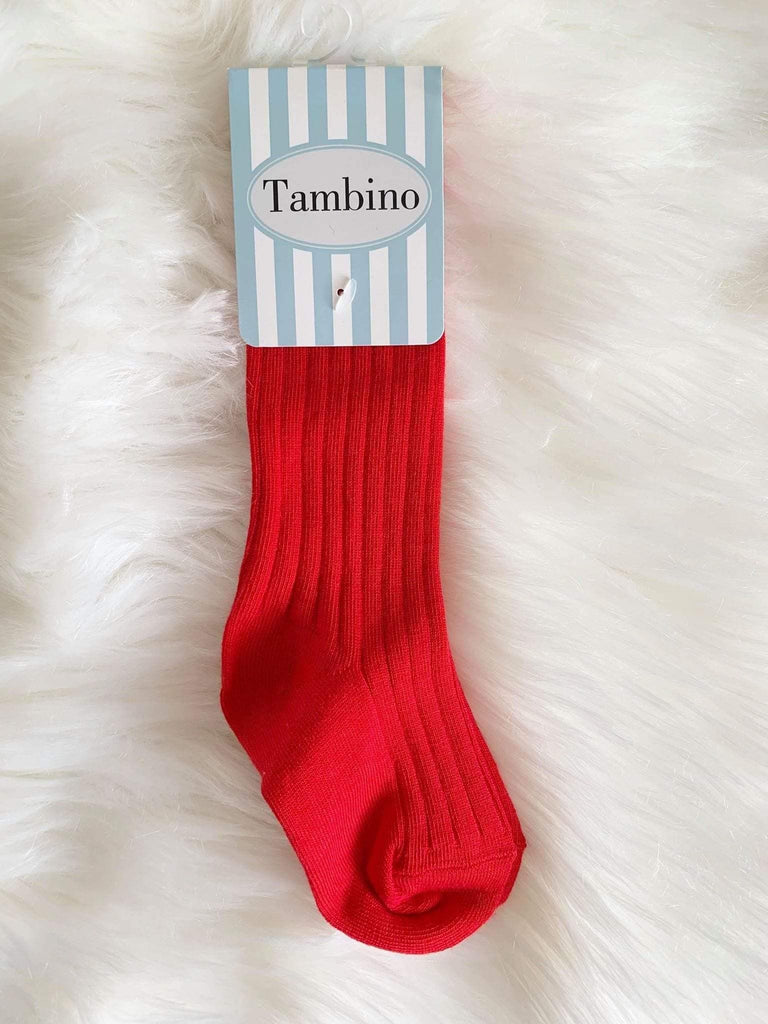 Tambino Socks - Boys Red Ribbed Knee High Socks - Mariposa Children's Boutique