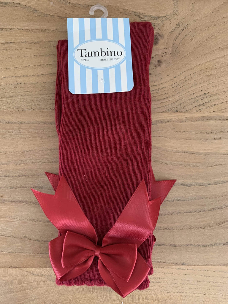 Tambino Socks - Girl's Burgundy Knee High Bow Socks - Mariposa Children's Boutique