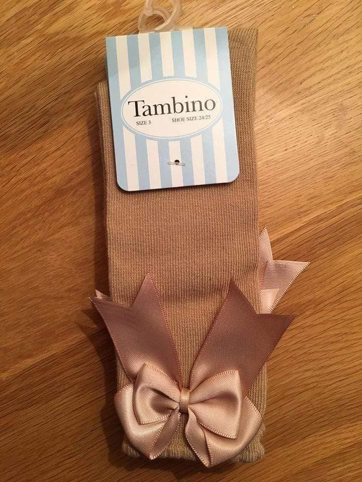Tambino Socks - Girl's Camel Knee High Bow Socks - Mariposa Children's Boutique