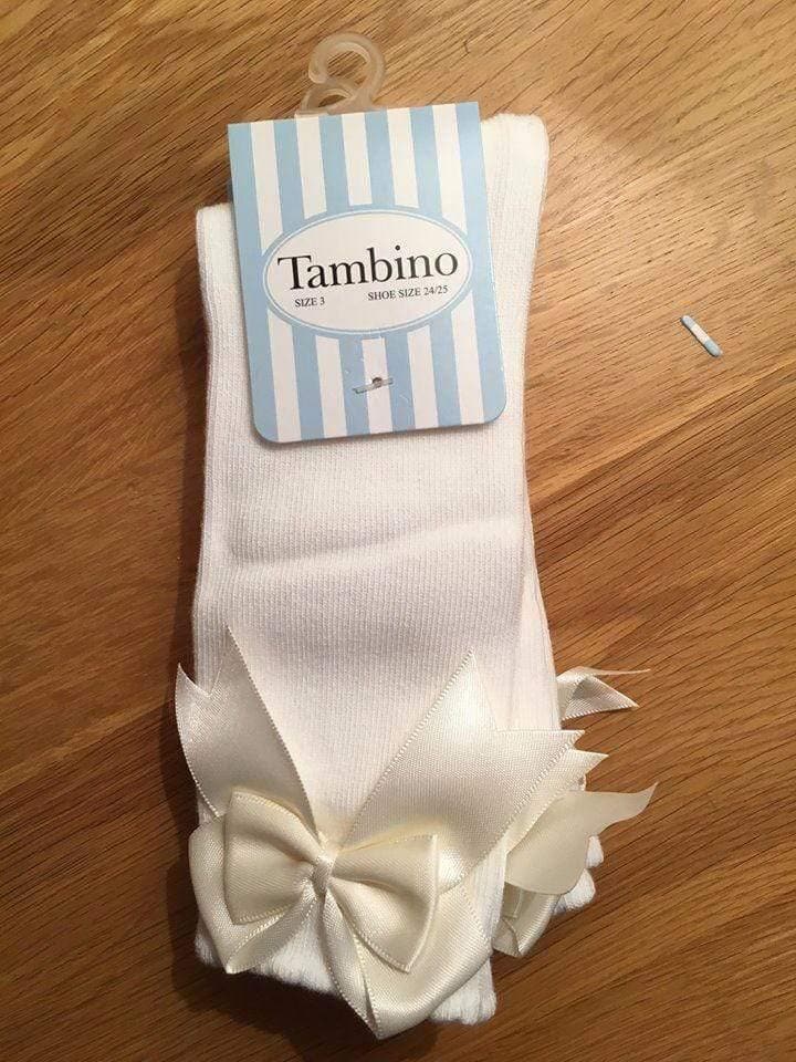 Tambino Socks - Girl's Cream Knee High Bow Socks - Mariposa Children's Boutique