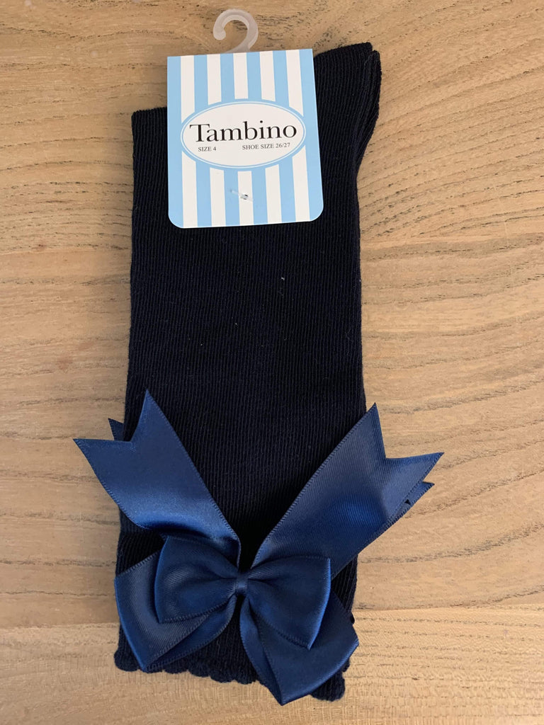 Tambino Socks - Girl's Navy Knee High Bow Socks - Mariposa Children's Boutique