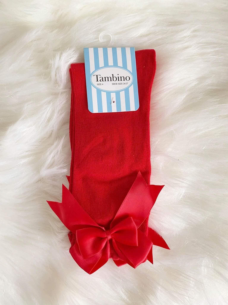 Tambino Socks - Girl's Red Knee High Bow Socks - Mariposa Children's Boutique