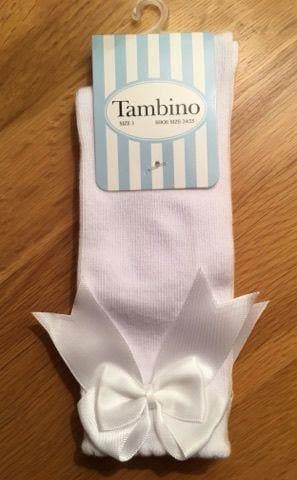 Tambino Socks - Girl's White Knee High Bow Socks - Mariposa Children's Boutique
