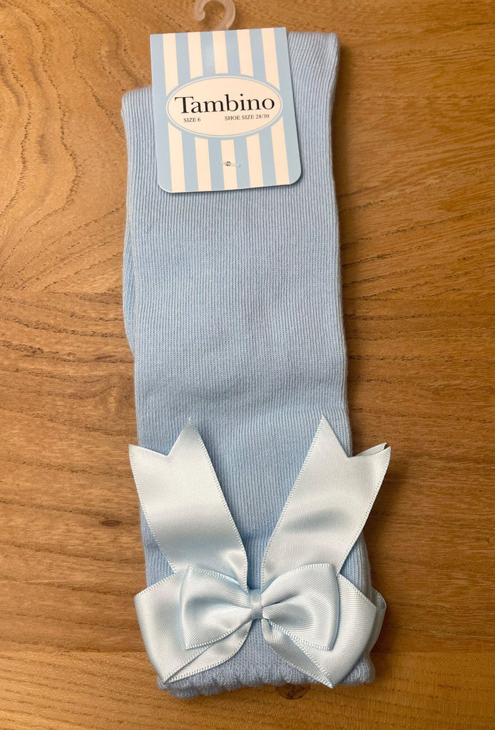 Tambino - Baby Blue Knee High Bow Socks - Mariposa Children's Boutique