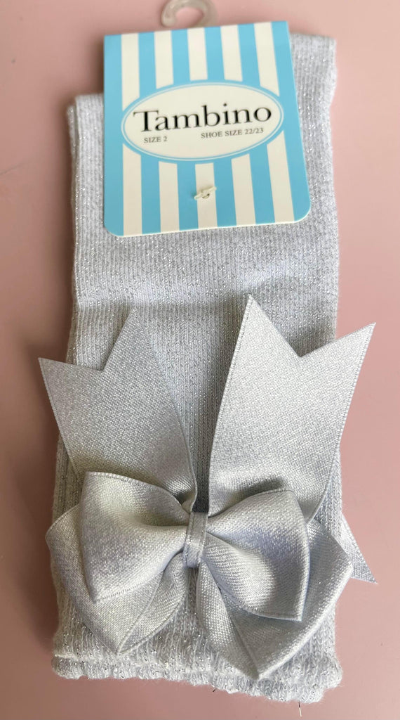 Tambino - Girls Knee High Bow Socks SILVER - Mariposa Children's Boutique